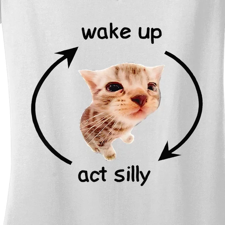 Wake Up Act Silly Cat Wake Up Act Silly Cat Women's V-Neck T-Shirt