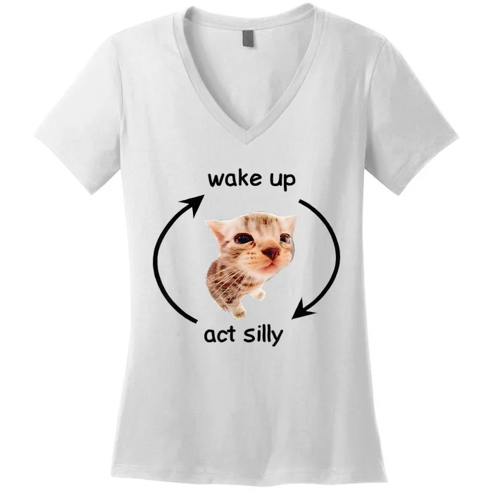 Wake Up Act Silly Cat Wake Up Act Silly Cat Women's V-Neck T-Shirt