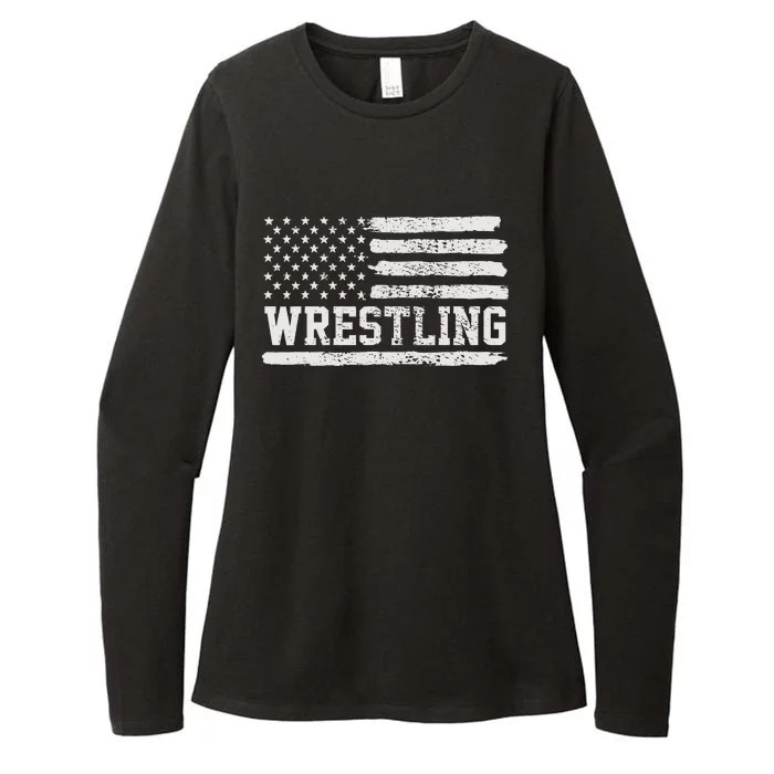 Wrestling USA American Flag Vintage 4th Of July Gift Womens CVC Long Sleeve Shirt