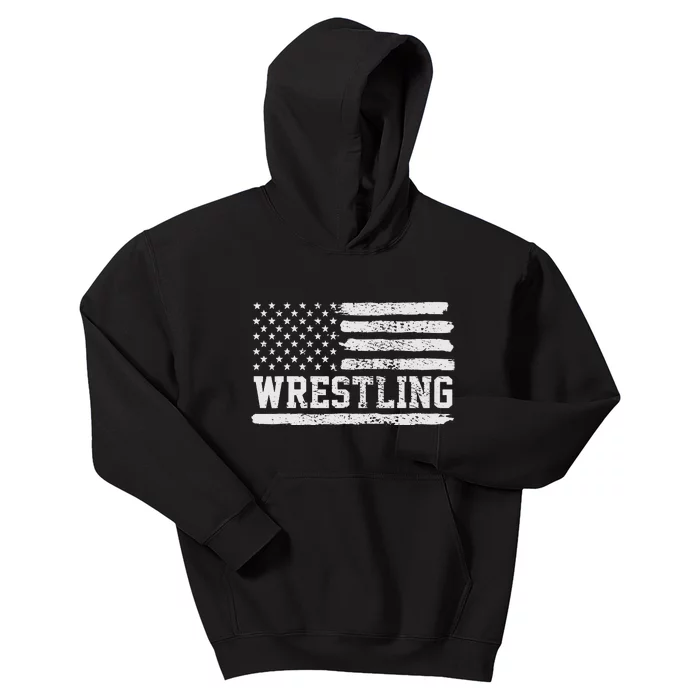 Wrestling USA American Flag Vintage 4th Of July Gift Kids Hoodie