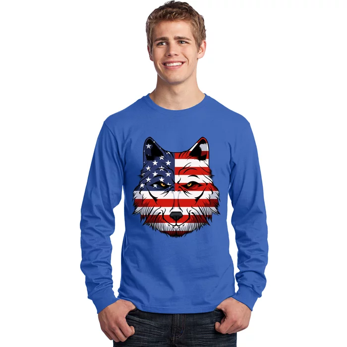 Wolf Usa American Flag National Memorial Day 4th Of July Gift Long Sleeve Shirt