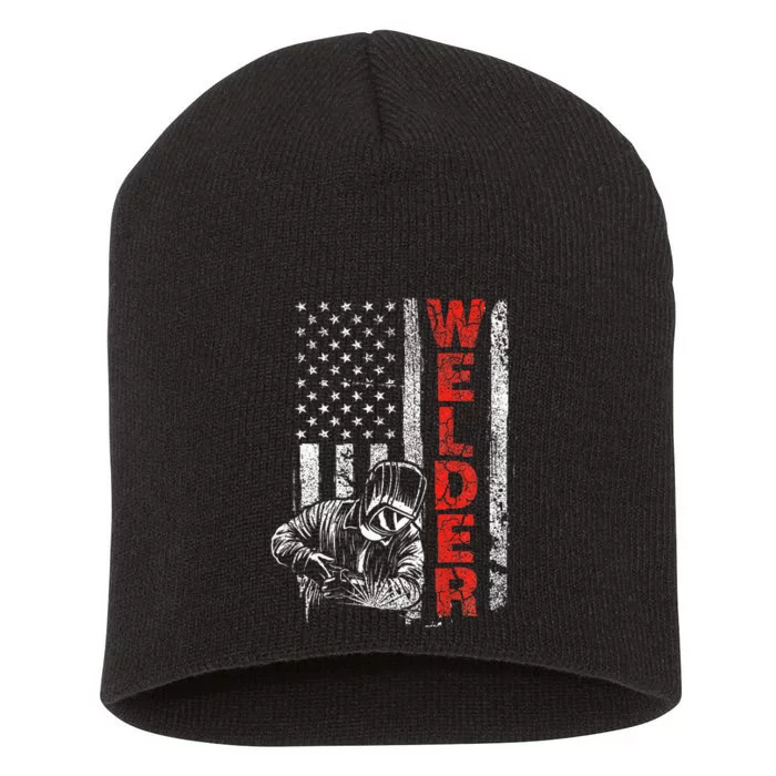 Welder Usa American Welding Worker Metalworking Lover Short Acrylic Beanie