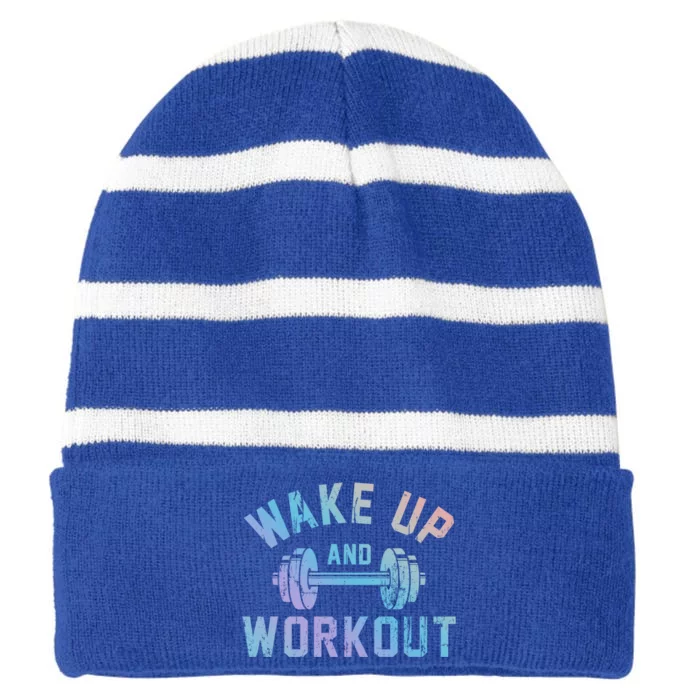 Wake Up And Workout Motivational Gym Cute Gift Striped Beanie with Solid Band