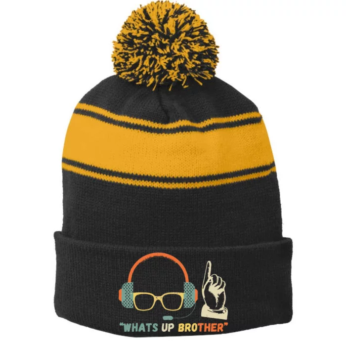 Whats Up Brother Sketch Streamer Whats Up Brother Stripe Pom Pom Beanie