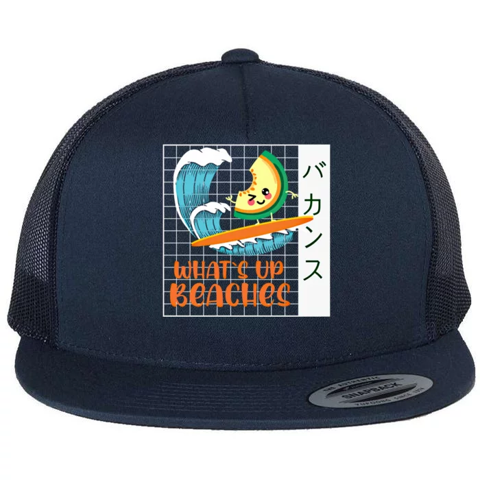 What`s Up Beaches Kawaii Japanes Melon Summer Graphic Gift Flat Bill Trucker Hat