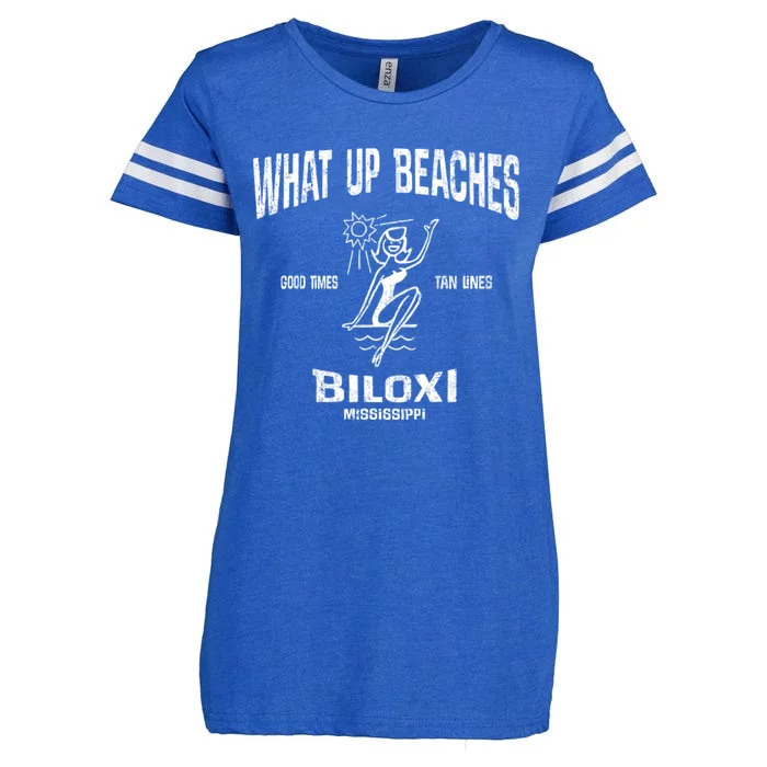 What Up Beaches Vintage Biloxi Mississippi Ms Souvenir Enza Ladies Jersey Football T-Shirt