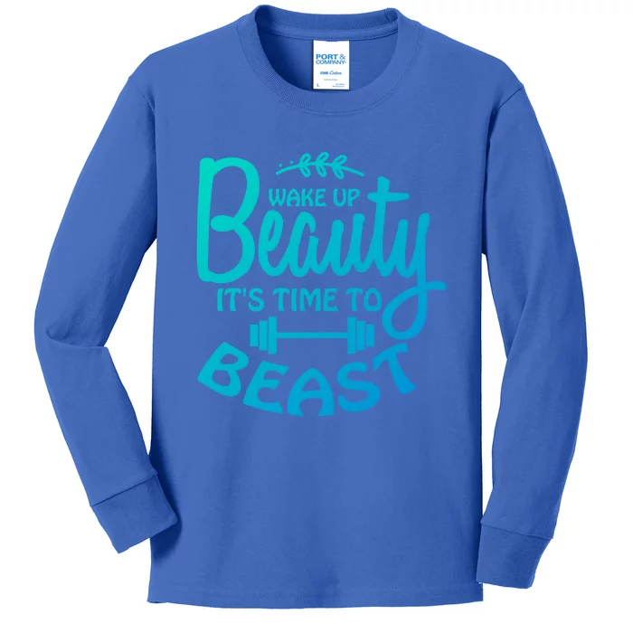 Wake Up Beauty Time To Beast Gym Workout Fitness Motivation Cool Gift Kids Long Sleeve Shirt