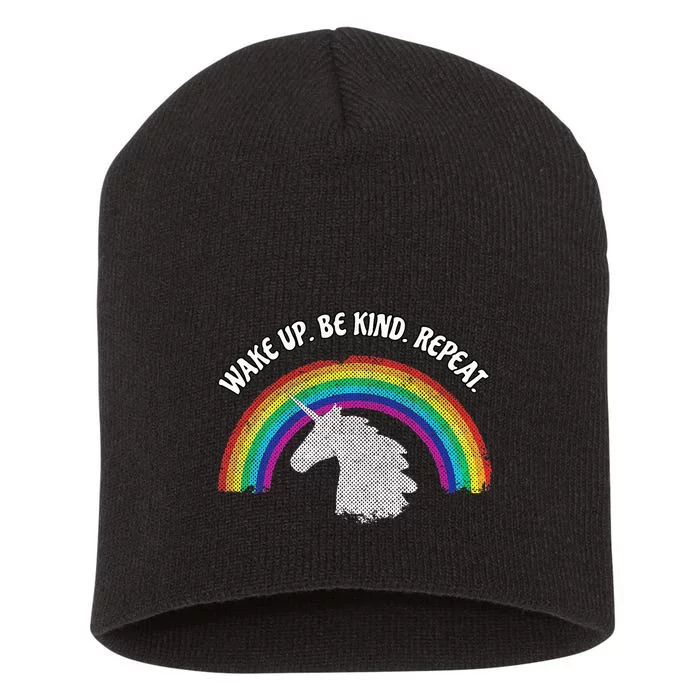 WAKE UP BE KIND REPEAT KINDNESS RAINBOW UNICORN Short Acrylic Beanie