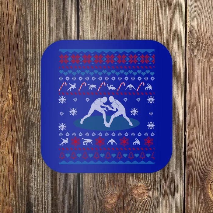 Wrestling Ugly Christmas Sweater Funny Funny Gift For Wrestler Gift Coaster