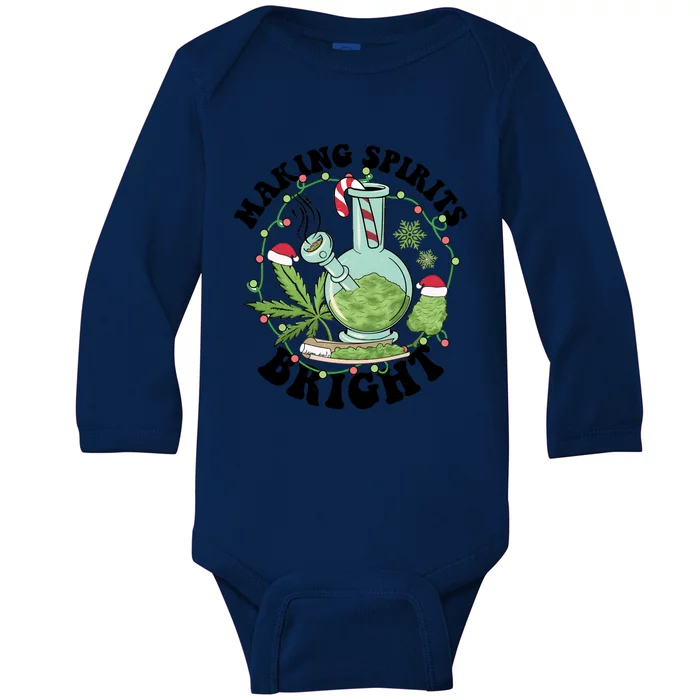 Weed Ugly Christmas Smoking Santa Claus Baby Long Sleeve Bodysuit