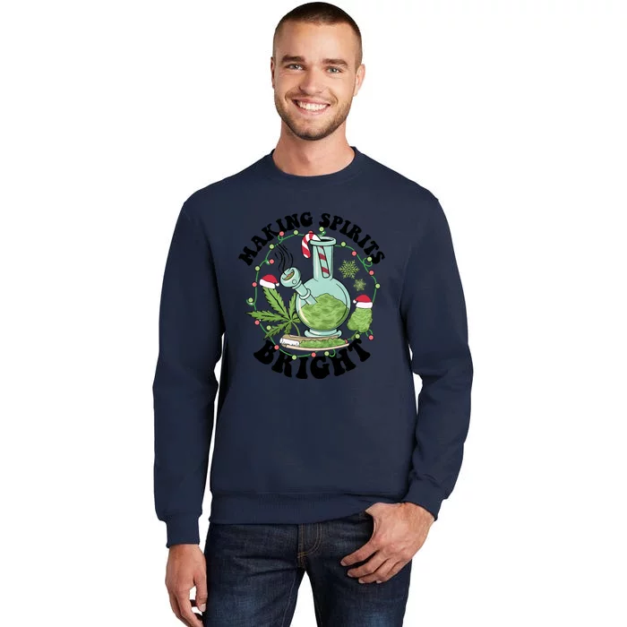 Weed Ugly Christmas Smoking Santa Claus Tall Sweatshirt