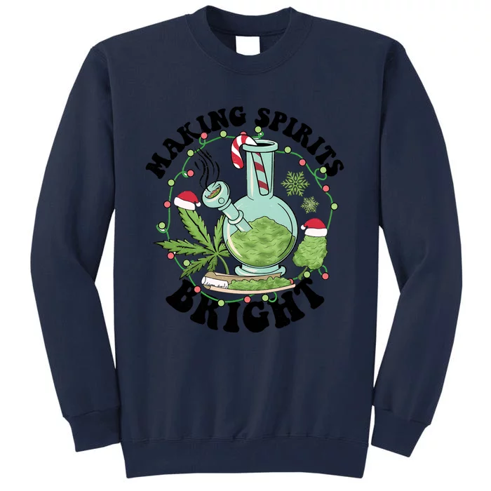 Weed Ugly Christmas Smoking Santa Claus Tall Sweatshirt