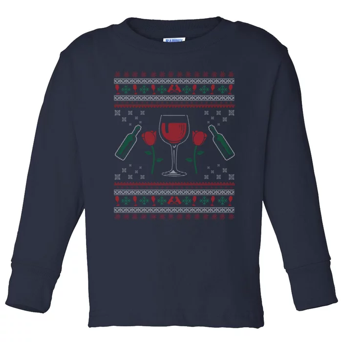 Wine Ugly Christmas Toddler Long Sleeve Shirt