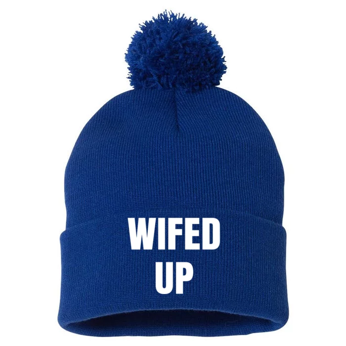 Wifed Up Engaget/marriage Graphic Product Gift Pom Pom 12in Knit Beanie