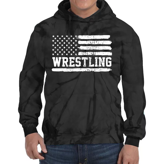 Wrestling USA Flag Vintage Tie Dye Hoodie