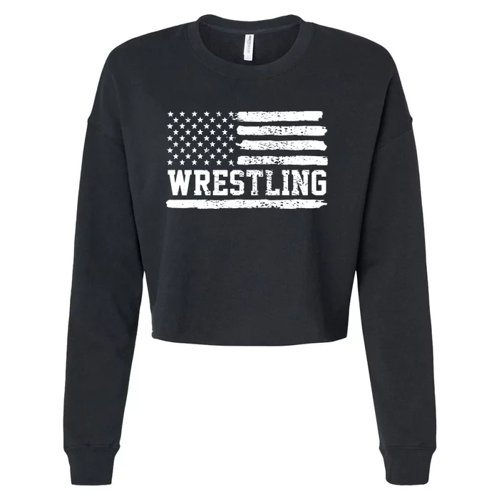 Wrestling USA Flag Vintage Cropped Pullover Crew