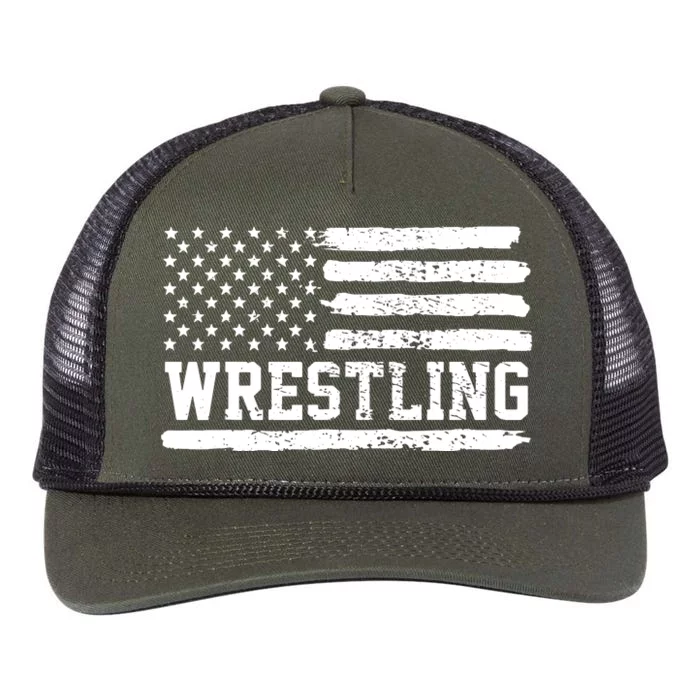 Wrestling USA Flag Vintage Retro Rope Trucker Hat Cap