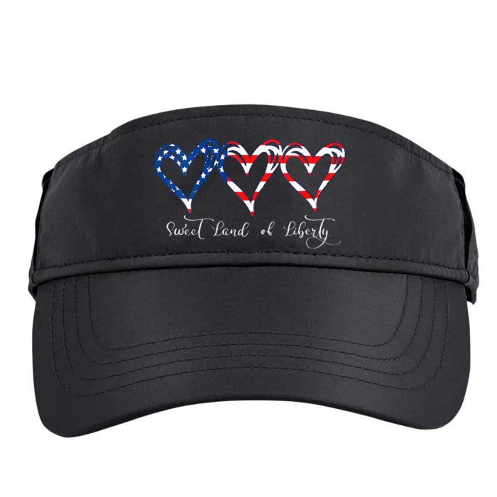 Womens USA Flag Patriotic Hearts 4th Of July Sweet Land Of Liberty Adult Drive Performance Visor