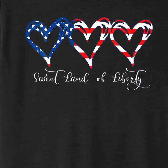 Womens USA Flag Patriotic Hearts 4th Of July Sweet Land Of Liberty ChromaSoft Performance T-Shirt