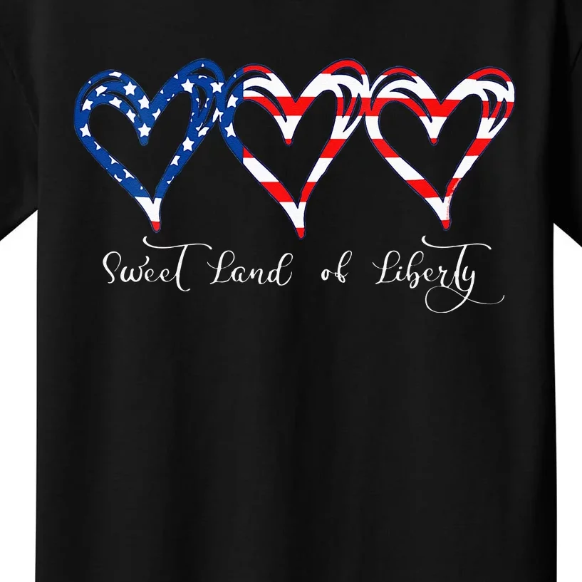 Womens USA Flag Patriotic Hearts 4th Of July Sweet Land Of Liberty Kids T-Shirt