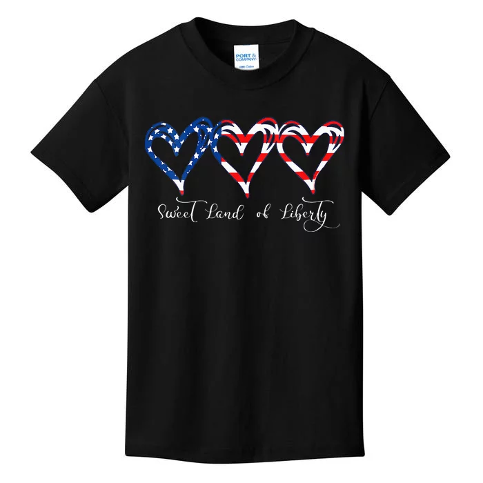 Womens USA Flag Patriotic Hearts 4th Of July Sweet Land Of Liberty Kids T-Shirt