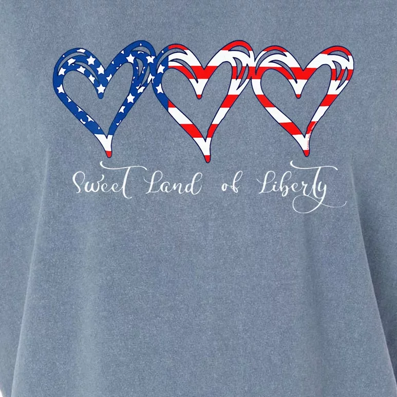 Womens USA Flag Patriotic Hearts 4th Of July Sweet Land Of Liberty Garment-Dyed Women's Muscle Tee