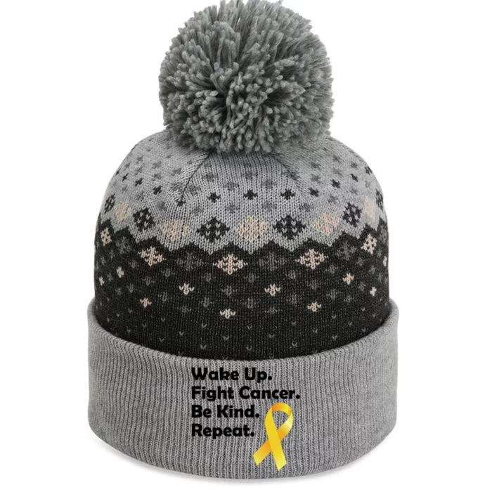 Wake Up Fight Childhood Cancer Be Kind Repeat The Baniff Cuffed Pom Beanie