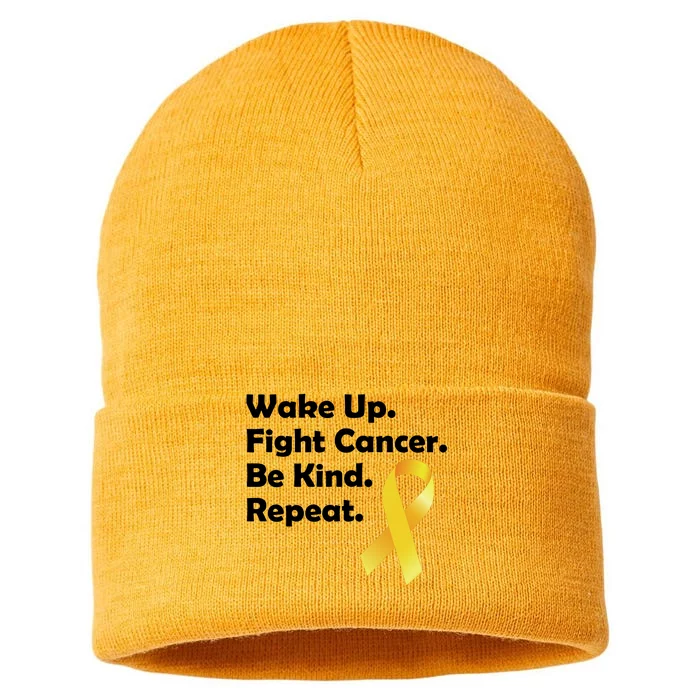 Wake Up Fight Childhood Cancer Be Kind Repeat Sustainable Knit Beanie