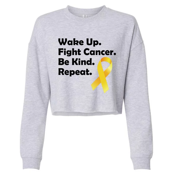 Wake Up Fight Childhood Cancer Be Kind Repeat Cropped Pullover Crew