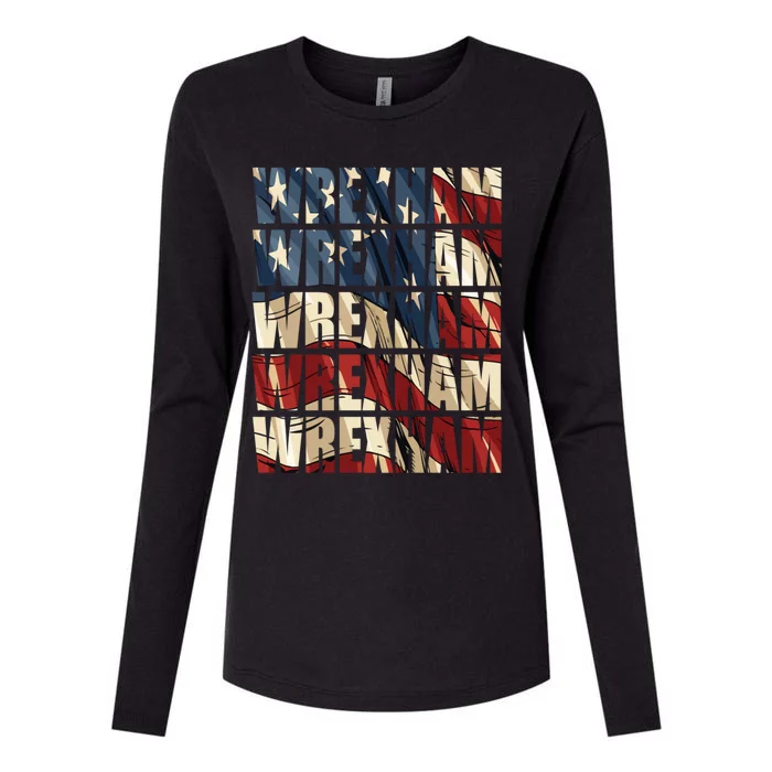 Wrexham Usa Flag American Welsh Wales Dragon Vintage Gift Womens Cotton Relaxed Long Sleeve T-Shirt