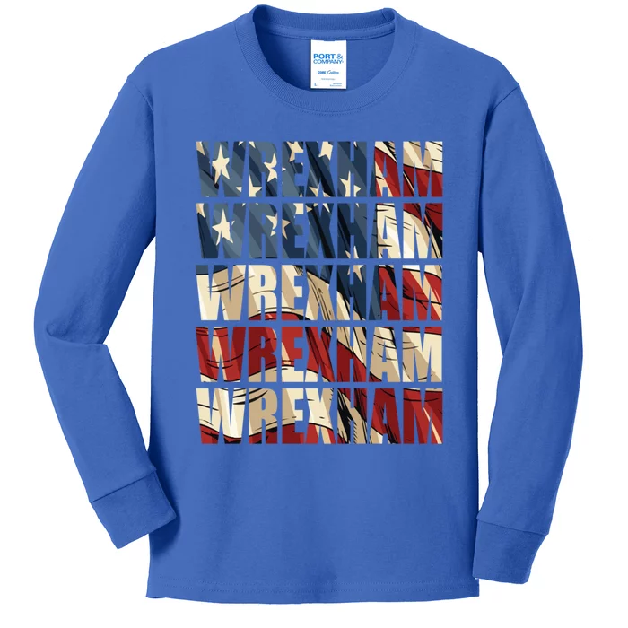 Wrexham Usa Flag American Welsh Wales Dragon Vintage Gift Kids Long Sleeve Shirt