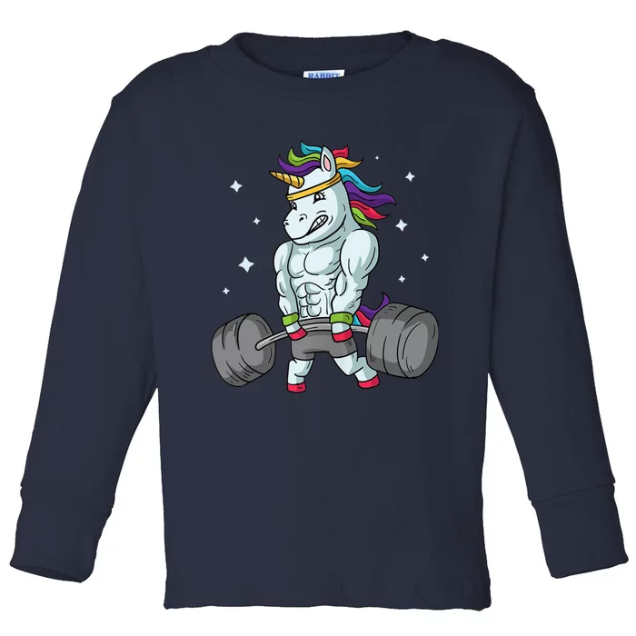 Weightlifting Unicorn - Funny Deadlift & Gym Gift Toddler Long Sleeve Shirt