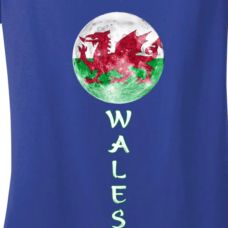 Wales Uk Flag Moon Pride Wales Uk Funny Gift Love Wales Souvenir Gift Women's V-Neck T-Shirt