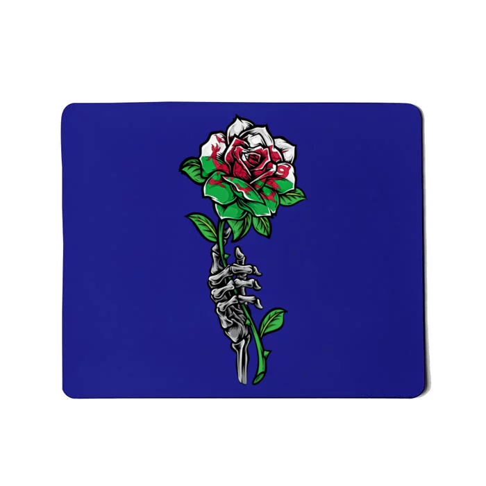 Wales Uk Flag Rose With Skeleton Wales Uk Funny Gift Love Wales Gift Mousepad