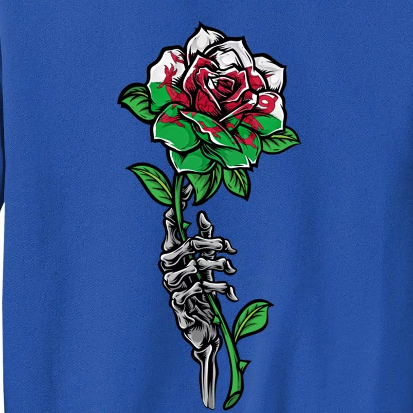 Wales Uk Flag Rose With Skeleton Wales Uk Funny Gift Love Wales Gift Tall Sweatshirt