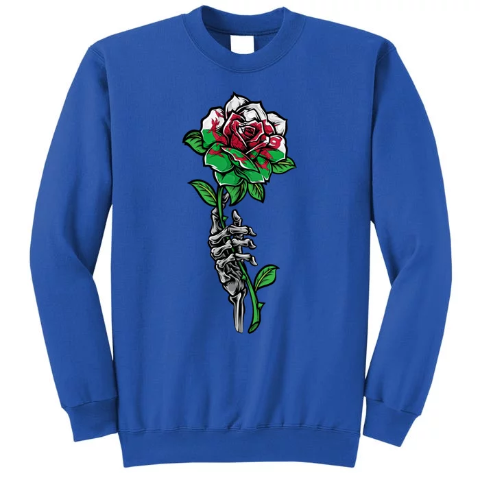 Wales Uk Flag Rose With Skeleton Wales Uk Funny Gift Love Wales Gift Tall Sweatshirt