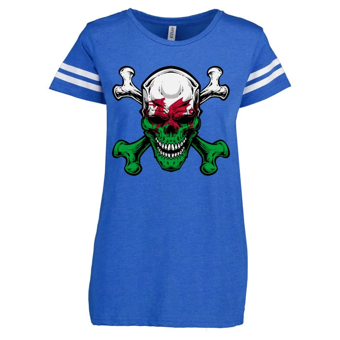 Wales Uk Flag Skull Pride Wales Uk Funny Gift Love Wales Souvenir Gift Enza Ladies Jersey Football T-Shirt