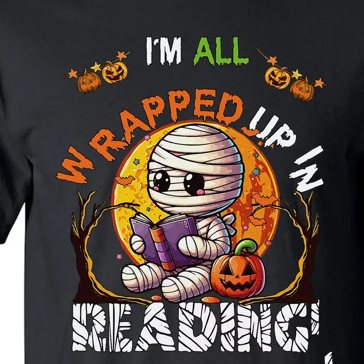 Wrapped Up In Reading Halloween Moon Cute Mummy Reading Book Tall T-Shirt