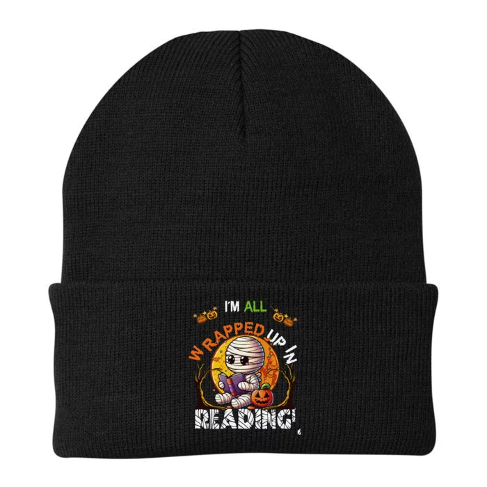 Wrapped Up In Reading Halloween Moon Cute Mummy Reading Book Knit Cap Winter Beanie