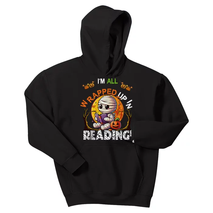 Wrapped Up In Reading Halloween Moon Cute Mummy Reading Book Kids Hoodie