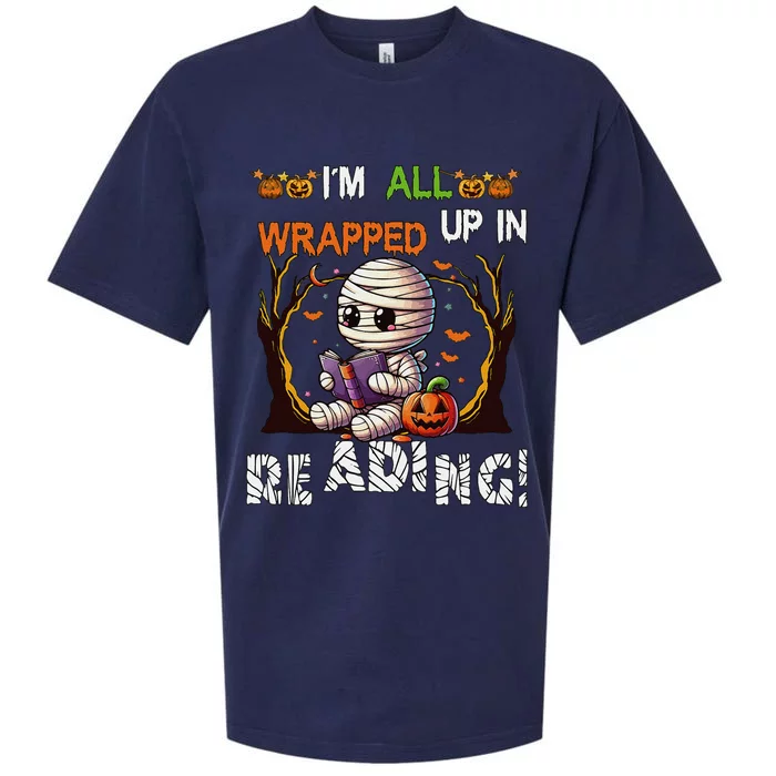 Wrapped Up In Reading Halloween Mummy Reading Book Bookworm Sueded Cloud Jersey T-Shirt