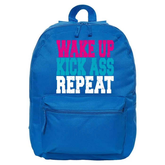 Wake Up Kick Ass Repeat Fitness Workout Gym Great Gift 16 in Basic Backpack