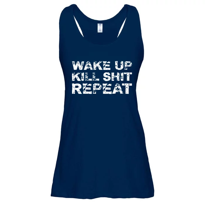 Wake Up Kill Shit Repeat Designed By Johnny S. Miller Ladies Essential Flowy Tank