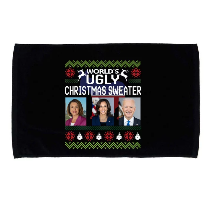 World's Ugly Pelosi Kamala Joe Biden Christmas Sweater Gift Microfiber Hand Towel