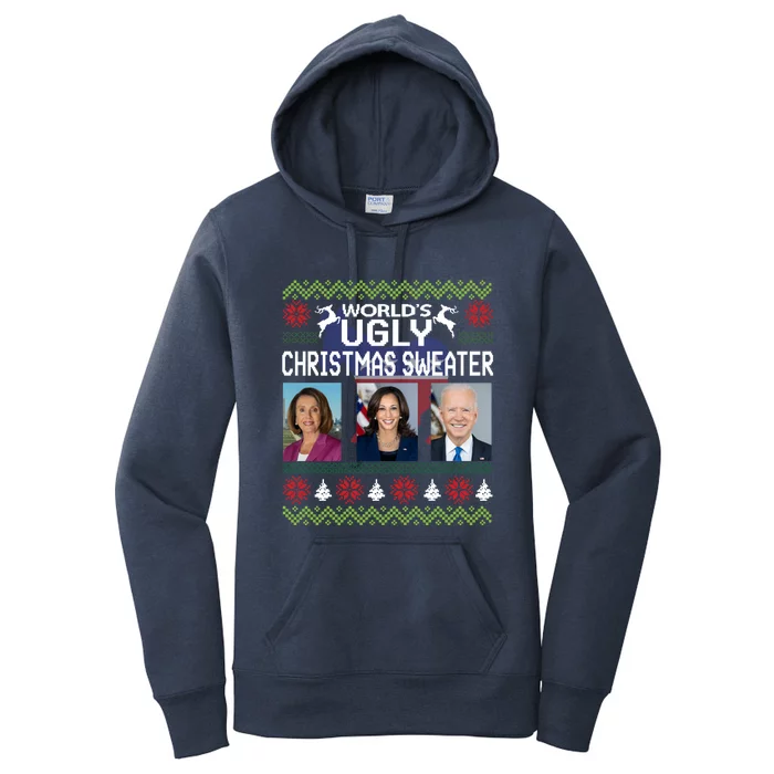 World's Ugly Pelosi Kamala Joe Biden Christmas Sweater Gift Women's Pullover Hoodie