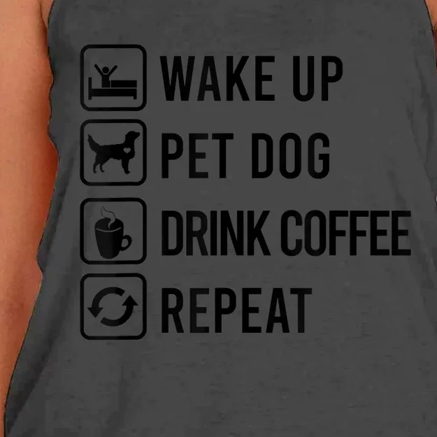 Wake Up Pet Dog Drink Coffee Repeat Funny Routine Women's Knotted Racerback Tank