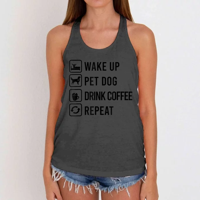 Wake Up Pet Dog Drink Coffee Repeat Funny Routine Women's Knotted Racerback Tank