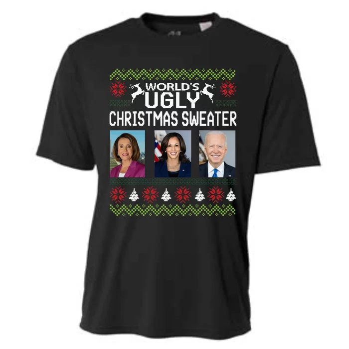 World's Ugly Pelosi Kamala Joe Biden Christmas Sweater Cooling Performance Crew T-Shirt