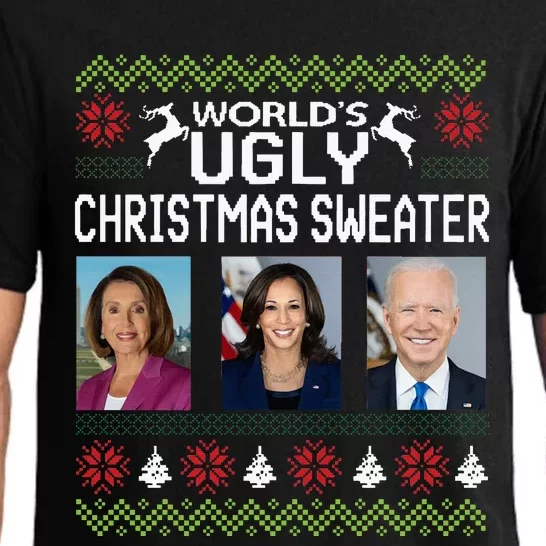 World's Ugly Pelosi Kamala Joe Biden Christmas Sweater Pajama Set