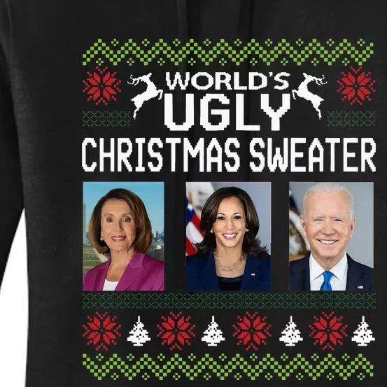 World's Ugly Pelosi Kamala Joe Biden Christmas Sweater Women's Pullover Hoodie